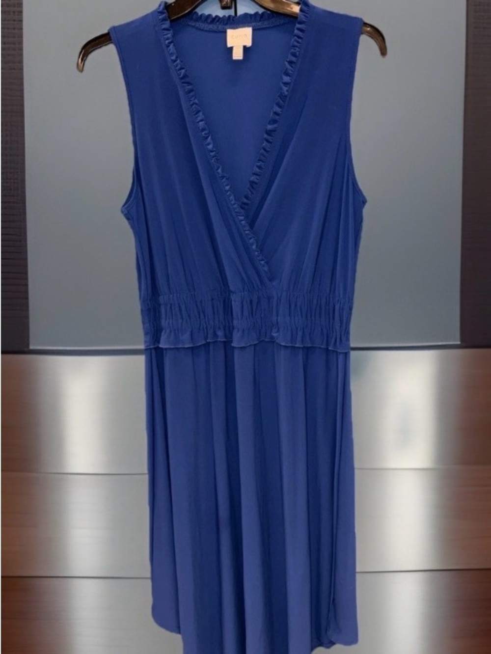 Cupio Women’s Vibrant Blue Ruffle V-Neck Midi Dress-M-EC